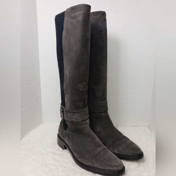 Aquatalia Giada Womens Riding Boots Size 6.5 Stretch Gray Suede Leather Zip Up